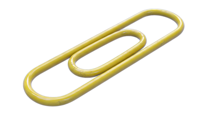 Yellow Paperclip Object Isolated on a Transparent Background with Subtle Texture and Realistic Lighting