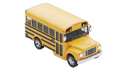 Yellow School Bus Isolated on Transparent Background with Detailed Exterior Chrome Trim and Reflective Windows