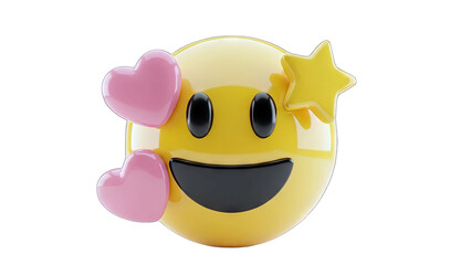 Yellow Smiley Face Emoji With Pink Hearts And Yellow Star Against Transparent Background Expressing Joy And Affection
