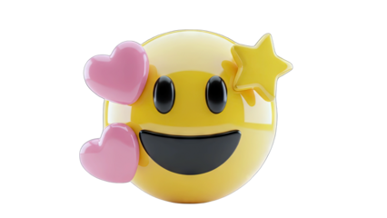 Yellow Smiley Face Emoji With Pink Hearts And Yellow Star Against Transparent Background Expressing Joy And Affection