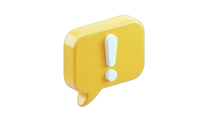 Yellow Speech Bubble Exclamation Mark Notification Alert Symbol Warning Icon Transparent Background Digital Art 3D Render