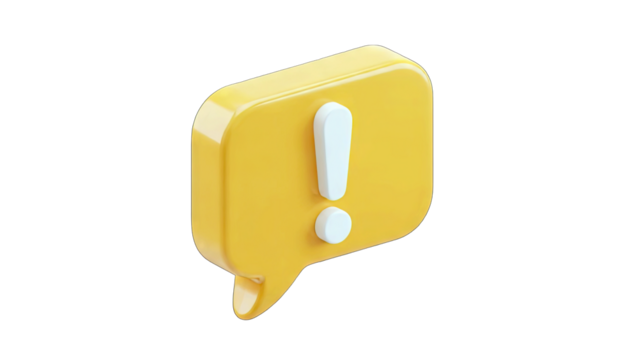 Yellow Speech Bubble Exclamation Mark Notification Alert Symbol Warning Icon Transparent Background Digital Art 3D Render - Powered by Adobe
