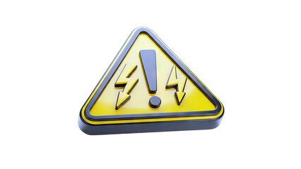 Yellow Triangle Warning Sign with Black Border Depicting Electrical Hazard Symbol with Lightning Bolts and Exclamation Mark on Transparent Background