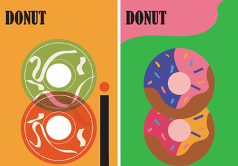 Colorful Donut Poster Set &ndash; Fun Modern Dessert Illustrations with Bold Flat Shapes