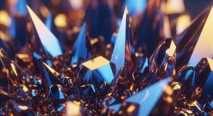 Abstract blue and gold crystal formation background