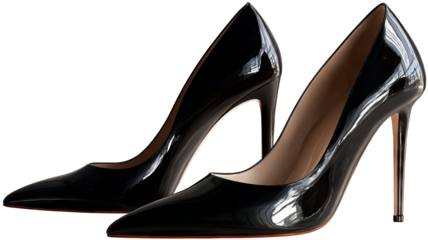 Elegant black high heel shoes isolated on transparent background high resolution PNG cutout classic womens fashion footwear for ecommerce product mockup and branding design