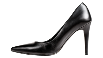 Elegant black high heel shoes isolated on transparent background high resolution PNG cutout classic womens fashion footwear for ecommerce product mockup and branding design