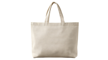 Blank canvas tote bag mockup isolated on transparent background high resolution PNG cutout reusable shopping bag template for branding design ecommerce product presentation and packaging visuals