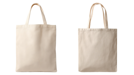 Blank canvas tote bag mockup isolated on transparent background high resolution PNG cutout reusable shopping bag template for branding design ecommerce product presentation and packaging visuals