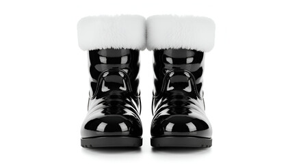 Santa Claus black boots with white fur isolated