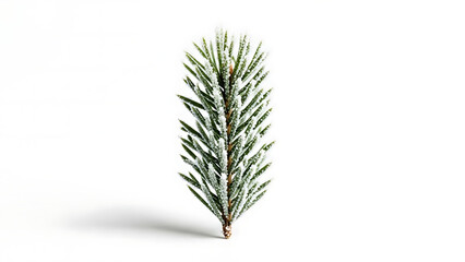 Beautiful snowy evergreen branch isolated on white background, perfect for winter and holiday designs