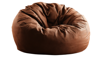 Brown bean bag chair isolated on transparent background high resolution PNG style cozy soft furniture seat perfect for cutout mockups and modern interior design projects