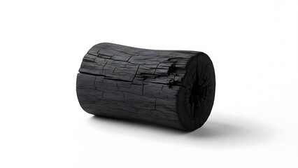 Natural black charcoal wood log on white background for burning and purification purposes