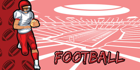 American Football Template With Athlete Player and Playing Field Court Background Vector for Poster and Banner