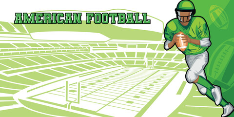 American Football Template With Athlete Player and Playing Field Court Background Vector for Poster and Banner
