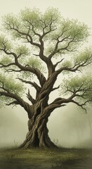 Obraz premium Ancient twisted tree with lush green foliage