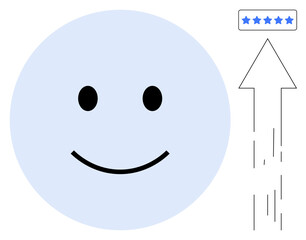 Fototapeta premium Customer feedback, satisfaction, growth, quality improvement, online reviews, service excellence. happy face with upward arrow pointing to five stars. Customer feedback and satisfaction concept