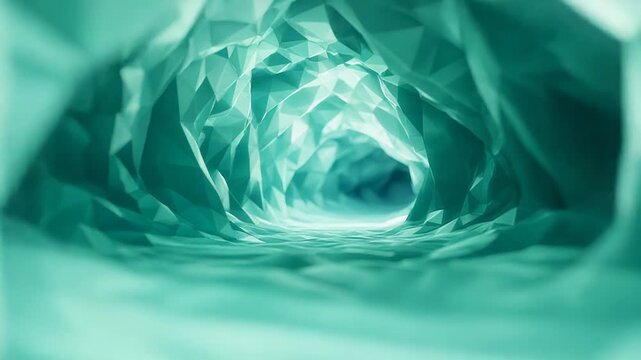 Abstract low poly crystal tunnel glowing with light