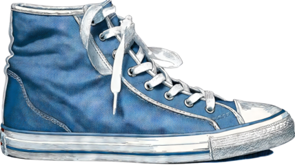 High top sneakers in blue and white isolated on transparent background clean PNG style footwear cutout perfect for ecommerce product display athletic fashion design and modern sportswear visuals