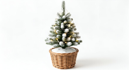 Snow Covered Mini Christmas Tree in Basket – Holiday Decoration
