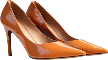 Pair of elegant glossy high heel shoes isolated on transparent background high resolution PNG cutout ideal for fashion design ecommerce product mockups and online store branding