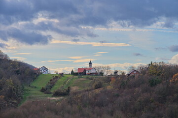 Autumn landscape in Croatia with the village on the hill