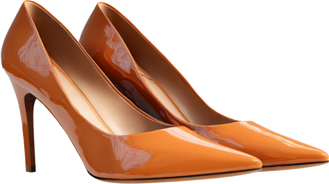 Pair of elegant glossy high heel shoes isolated on transparent background high resolution PNG cutout ideal for fashion design ecommerce product mockups and online store branding - Powered by Adobe