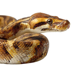 Fototapeta premium PNG of Close-up of a vibrant, multicolored snake showcasing intricate patterns and textures in a captivating pose.
