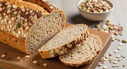 Rustic whole grain bread with seeds and oats