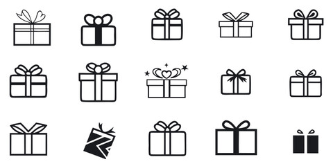 Gift Box Icon Collection with Bows and Ribbons