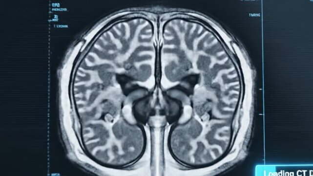 Brain scan MRI vdo medical imaging human neurological scan CT data brain anatomy structure healthcare technology diagnostic imaging digital screen data analysis radiology science research hospital
