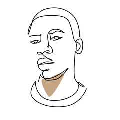 Black man profile one line drawing. Black man profile single line illustration. Black man profile minimalist line art. Black man profile vector art