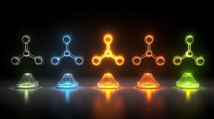 Colorful Abstract Representation of Molecular Structures with Glowing Effects on a Dark Background