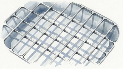 Stainless steel sink grid with geometric pattern isolated on white background, showcasing intricate lattice design and reflective metallic surface