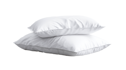 Two plush white pillows stacked for comfortable slumber and relaxation, perfect for bed linen and bedding advertisement visuals.