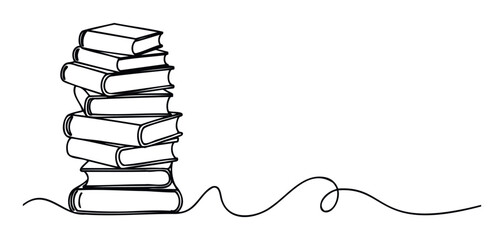 Stack of books with a continuous flowing line connecting to them, perfect for symbolizing knowledge, learning, and literature in educational or informational content