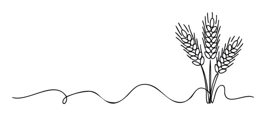 Simple line art drawing of three wheat stalks with a flowing wavy line below, perfect for food industry branding or agricultural themes.
