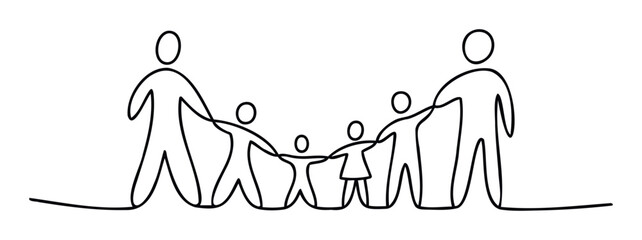 Abstract outline of a family holding hands, representing unity and support, perfect for themes of connection and togetherness for websites and presentations.