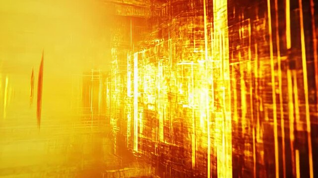 Abstract golden light creating futuristic data corridor