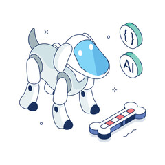 A captivating isometric illustration of robotics dog, smart companion