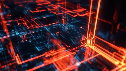 Glowing circuit board lines creating a futuristic data network - Powered by Adobe