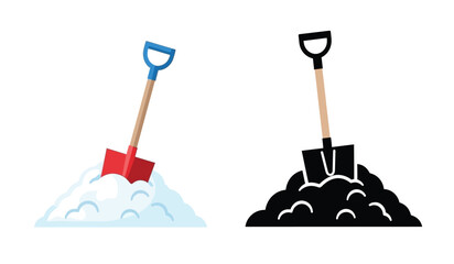 a colorful illustration depicts two shovels one red and one black each paired with a corresponding pile of snow presenting a visual comparison high quality © rsvect02
