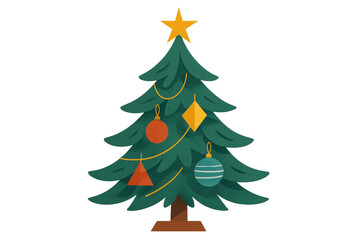 Christmas tree decorating for holiday celebration, featuring festive ornaments, garlands, and a star on transparent background