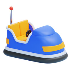 PNG 3D Blue and Yellow Bumper Car Ride Illustration Isolated on a White Background