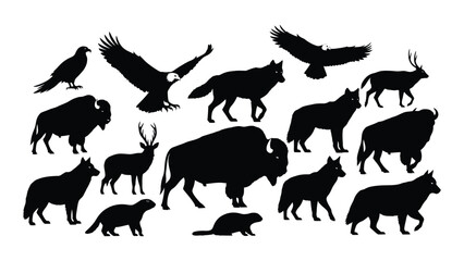 North american wildlife collection in striking black shapes a bold silhouette