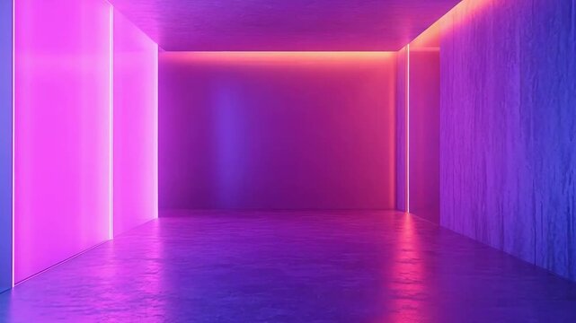 Empty futuristic neon room with glowing lights