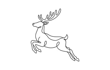 One continuous line drawing of Christmas reindeer. Concept for Christmas and New Year. Design for greeting card or banner.