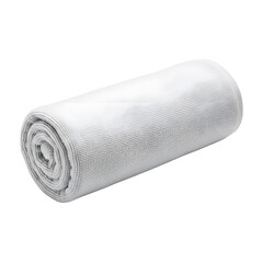 Rolled white microfiber cleaning cloth or towel for product display on a transparent background