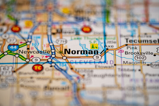 Norman, Oklahoma in the United States, highlighted on a world map.