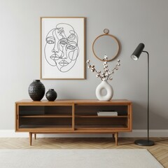Stylish Entryway with Vintage Console and Abstract Art